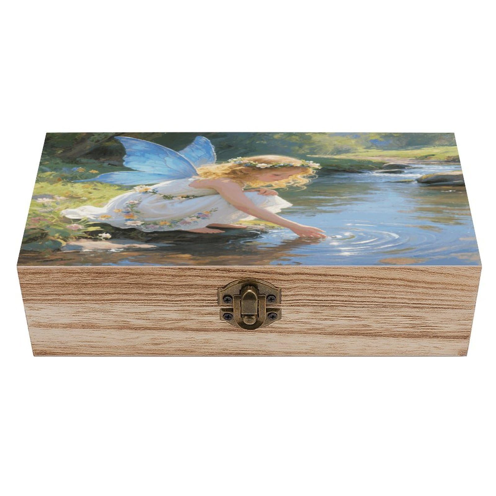 VstaDank Stream Water Flower Fairy Wooden Storage Box Decorative Jewelry Case with Lids Exquisite Wood Box Letters Gifts Acacia Wood Boxes Fashion Wooden Keepsake Boxes for Men Women