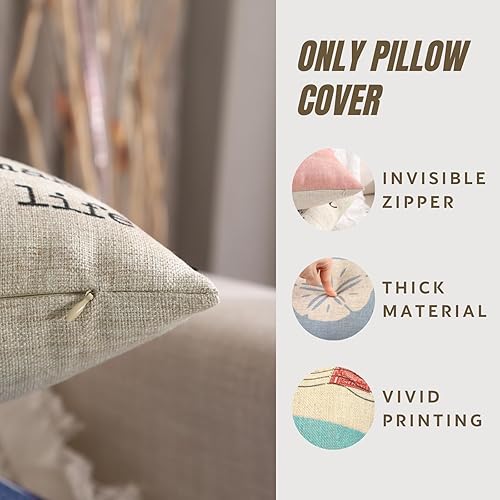 Miniatura 6 de TRENDIN Funda de almohada de sofá coral de 18 x 18 pulgadas, decoración marina marina cuadrada, funda de cojín de lino para sofá, decoración del