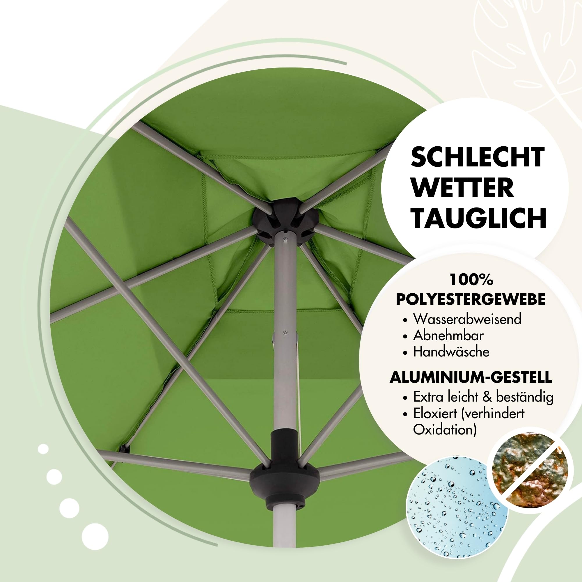 Doppler Sonnenschirm für den Garten SL-AZ Auto Tilt 220x140 cm Natur I Gartenschirm knickbar I Kurbelschirm mit UV-Schutz 80+ I Kurbelschirm aus Aluminium I regenabweisendes Polyester-Schirmdach