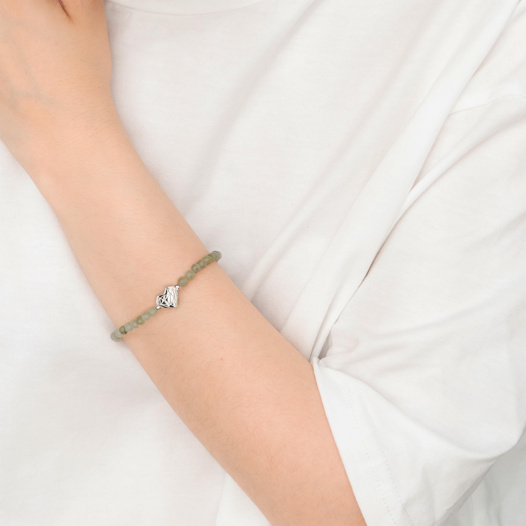 LIEBESKIND BERLIN Broken Heart Beads bransoletka – elegancka bransoletka z polerowanej stali nierdzewnej – jasnozielona – ze sznurkiem do regulacji do 17 cm – wodoodporna i przyjazna dla skóry