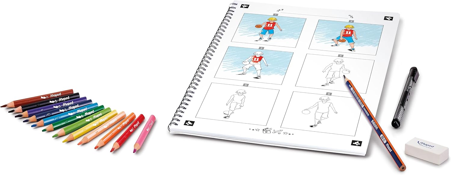 Maped Creativ Animaker Flash Action Cartoon Creation Complete Set with Colouring Book + Pencils and Supplies Instructions and Animaker App Access for Ages 6 and Above