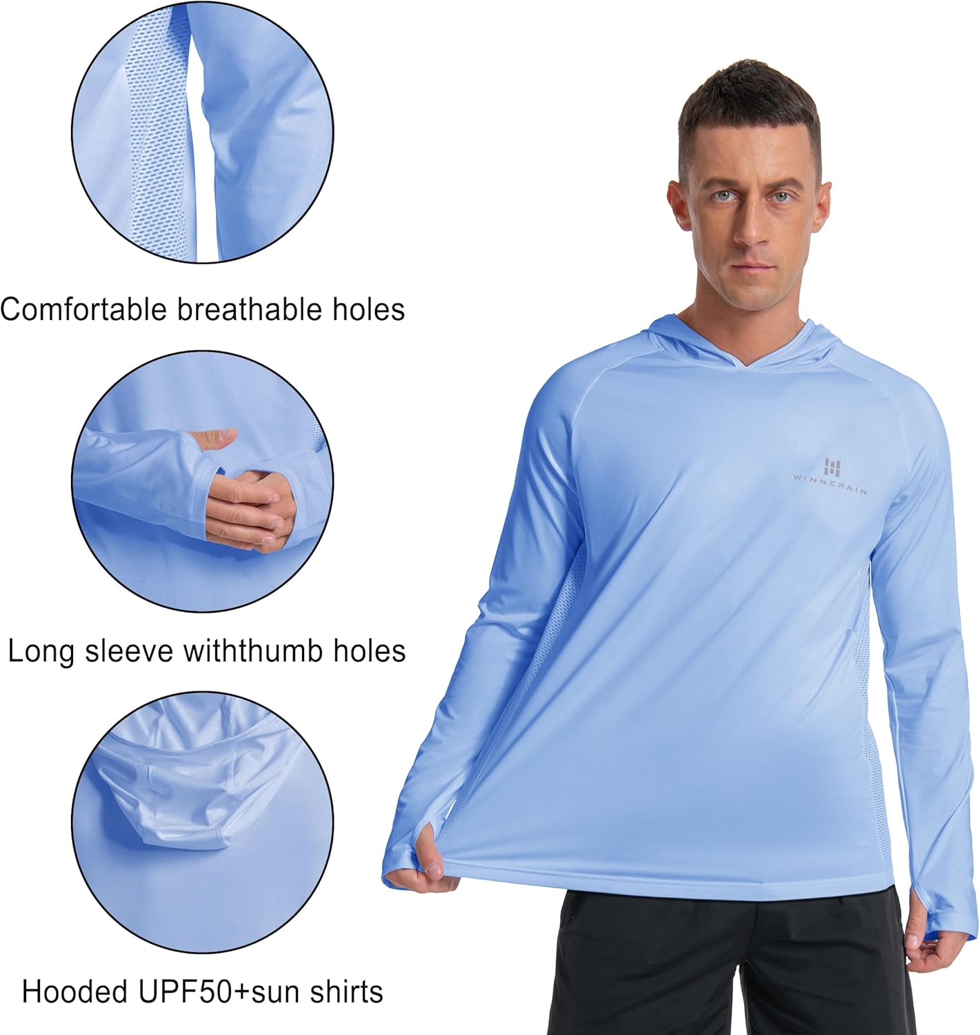 Men's Sun Protection Hoodie UPF 50+ Fishing Long Sleeve Rash Guard Shirt SPF UV Protection T-Shirt Lightweight - Image 4