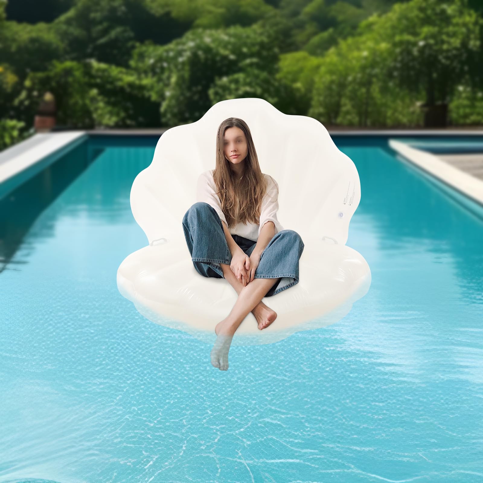 Lit de piscine gonflable en coquillage géant - Matelas gonflable - Jouet de piscine pour adultes - Fête d'été (blanc, 120 cm)