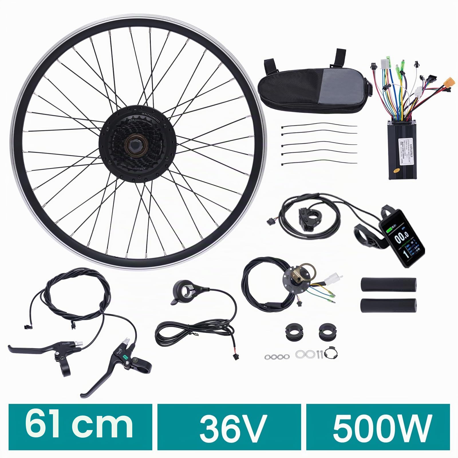 Kit de conversion de vélo électrique 24" 36 V 500 W avec 5 vitesses et régulateur de vitesse, moteur sans balais, vitesse maximale de 30 à 35 km/h, pour freins en V, freins à disque