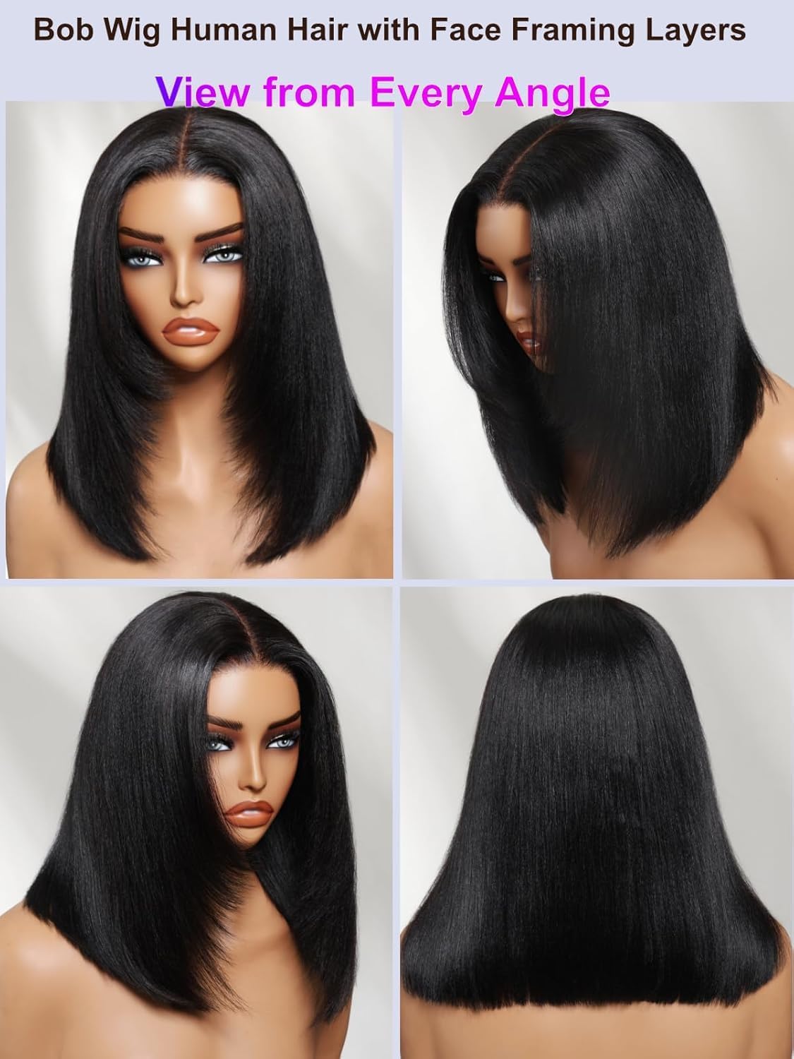 Amazon.com : UNICE Layered Yaki Straight Bob Drawstring Wig  display picture 3
