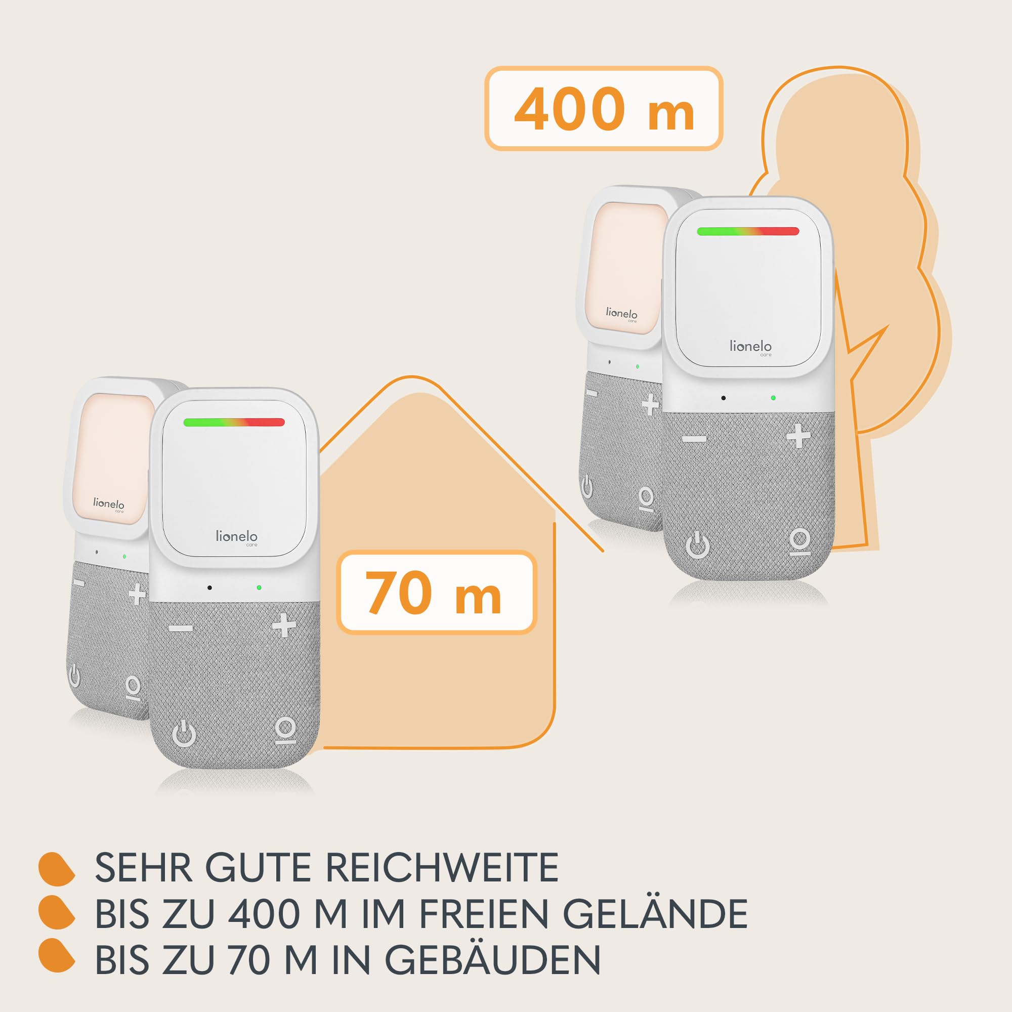LIONELO Babyline 2.2 Elektronisches Audio Babyphone mit Nachtlicht, Reichweite bis zu 400 m, Zwei-Wege-Kommunikation, EcoVox Sparmodus, Alarme, Batterie bis zu 12 h, Lautstärkeregler