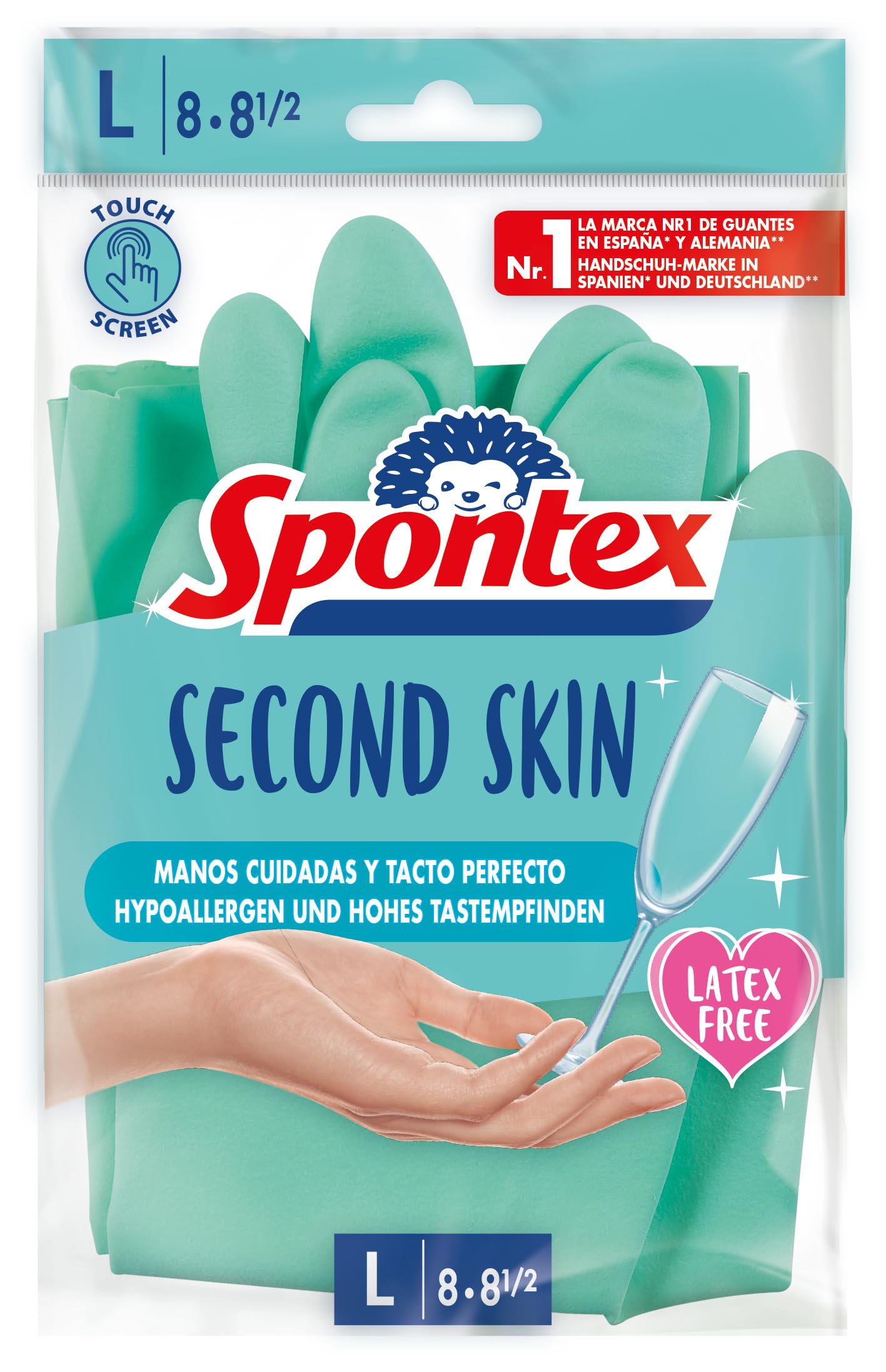 Spontex Second Skin Sensitive Nitrile Gloves With White Tea Extract Size L Turquoise