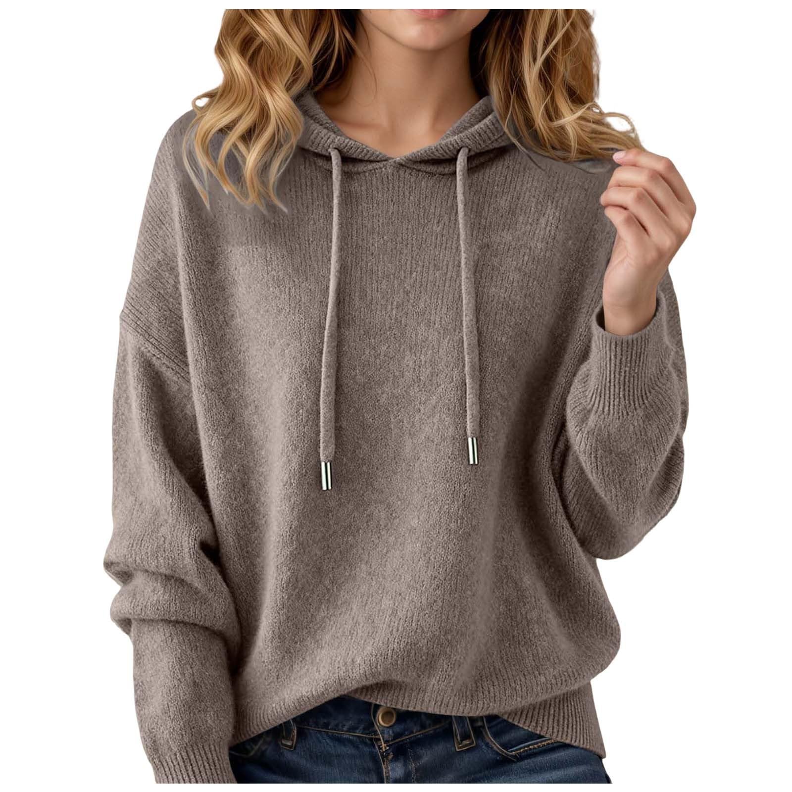 Cashmere Sweaters for Women V Neck Soft Pullover Sweater Hoodie Drawstring Hooded Sweatshirts Casual Loose Long Sleeve Tops
