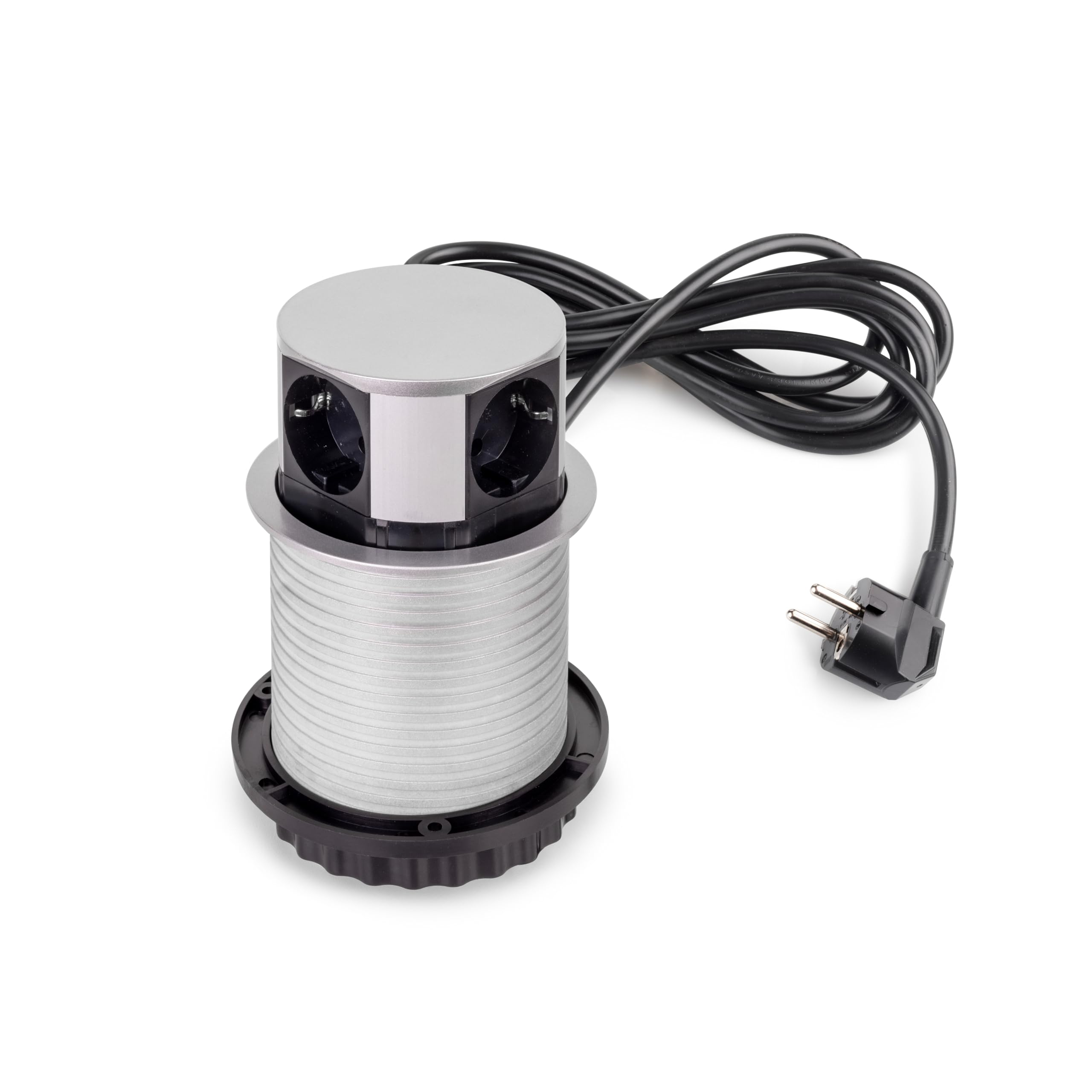 Emuca - Multiconnecteur Vertikal Push diamètre 100mm, 3 Prises de Type Schuko, 1 USB Type A, 1 USB Type C, Acier et Plastique, Peint en Aluminium