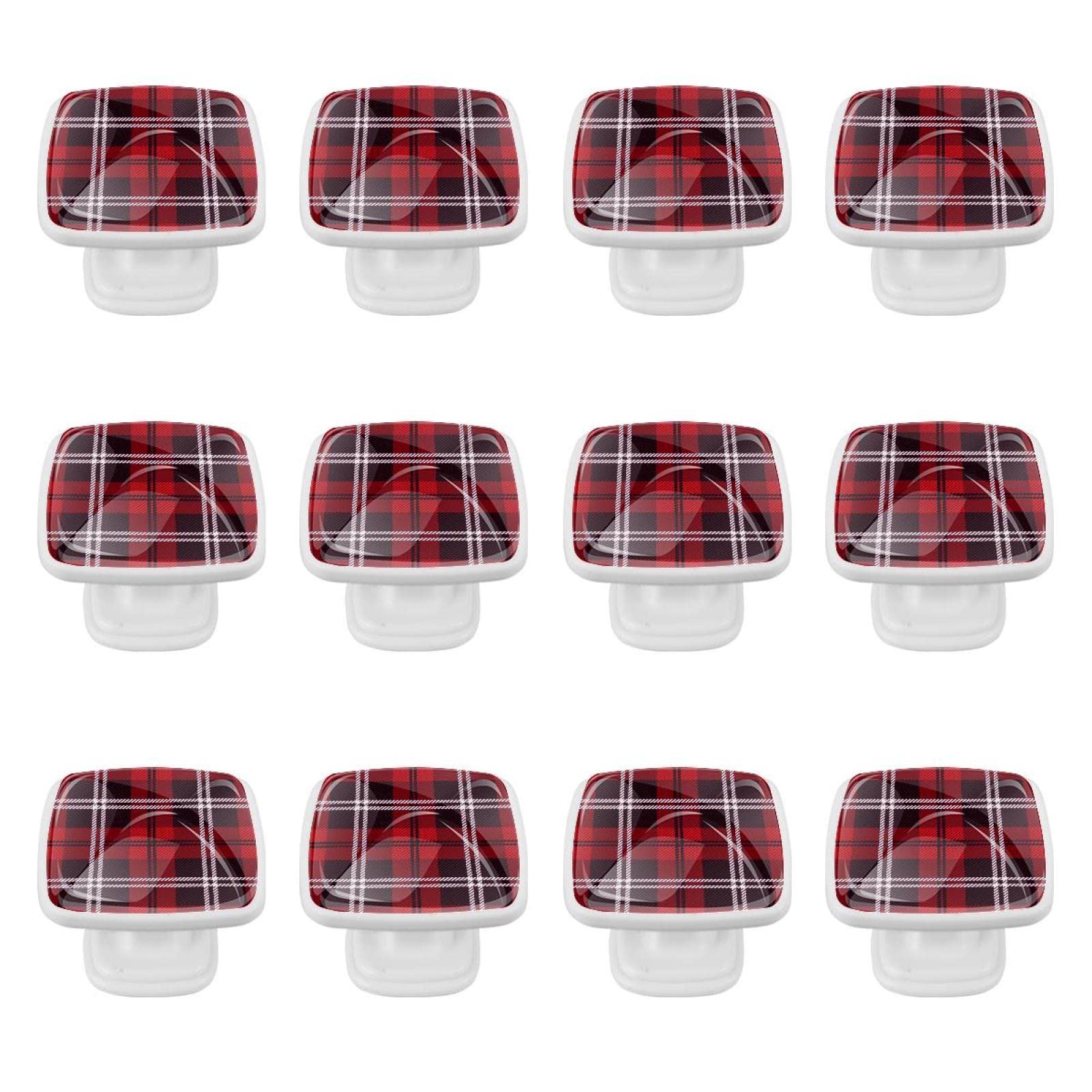 Boutons de tiroir style Noël à carreaux rouge pour une décoration de cuisine chaleureuse