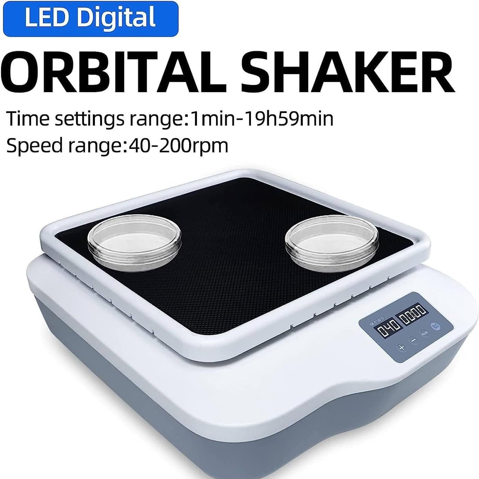 Agitador orbital de laboratorio con pantalla digital LED para un control preciso de velocidad y tiempo en aplicaciones de mezcla