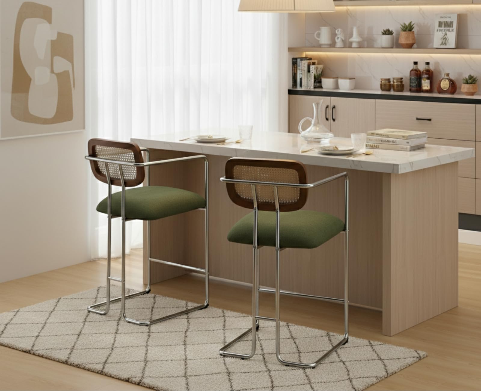 chairus Barhocker Leinen Gepolstert 2er Set Grün
