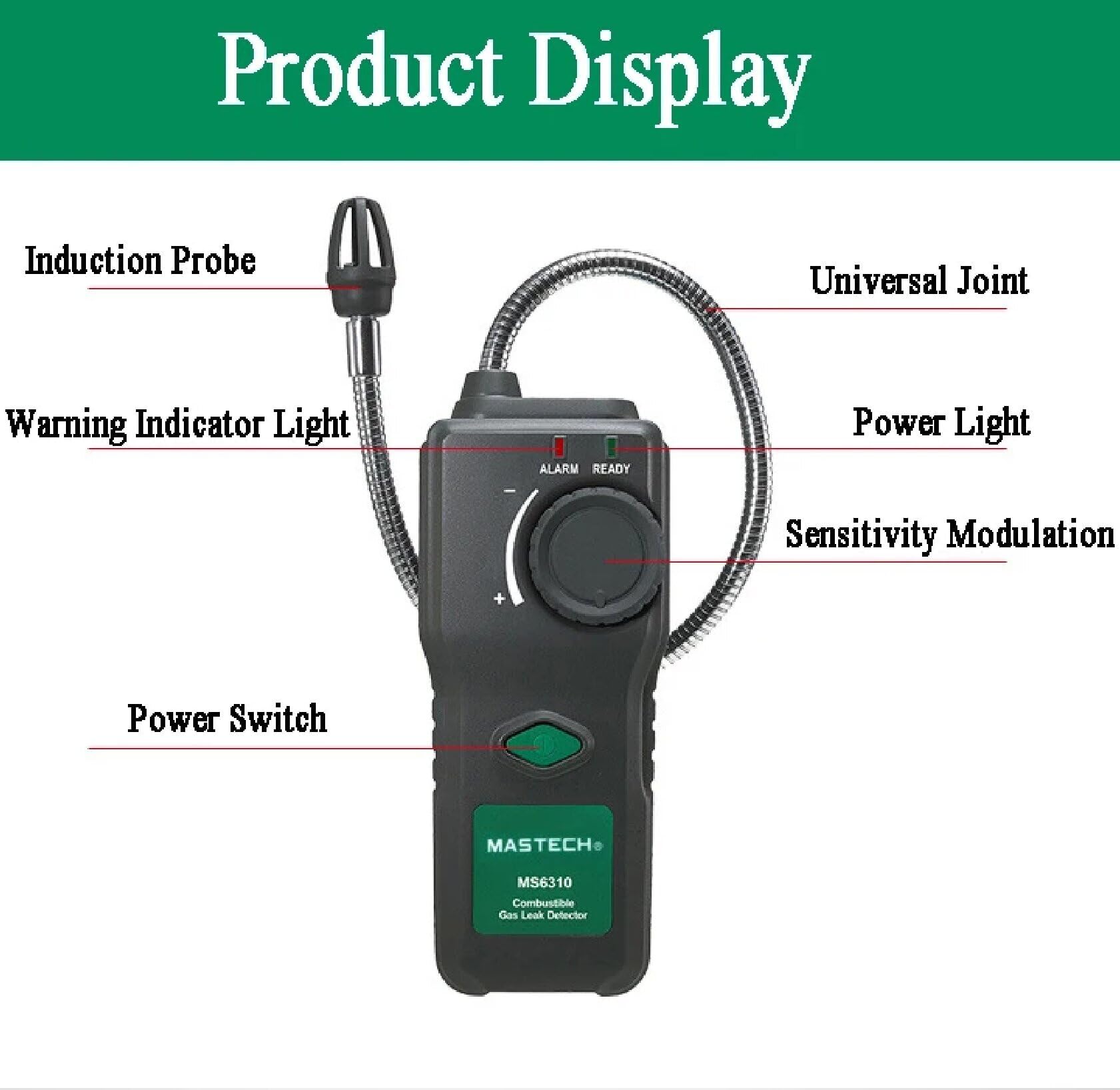 MGL MASTECH MS6310 Portable Combustible Gas Freon Leak Detector Natural Gas Propane Gas Analyzer with Sound Light Alarm Multi-Functions Environment Tester(MS6310)