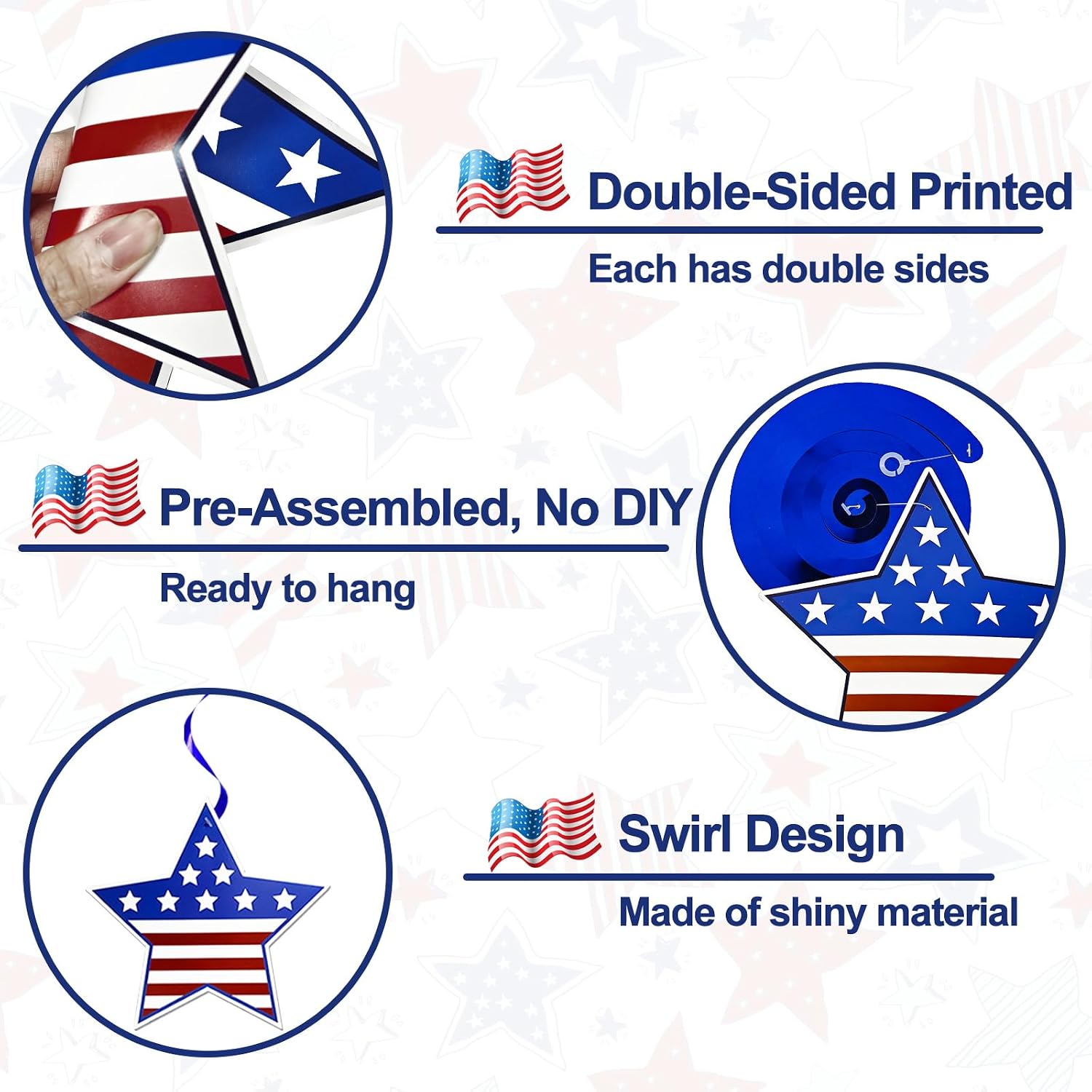 TURNMEON 30 Pcs USA 250th Anniversary 4th of July Decorations Fourth of July Party Supplies Red White Blue Decorations American Flag Stars Hanging Swirls Patriotic Party Favors Independence Day Decor