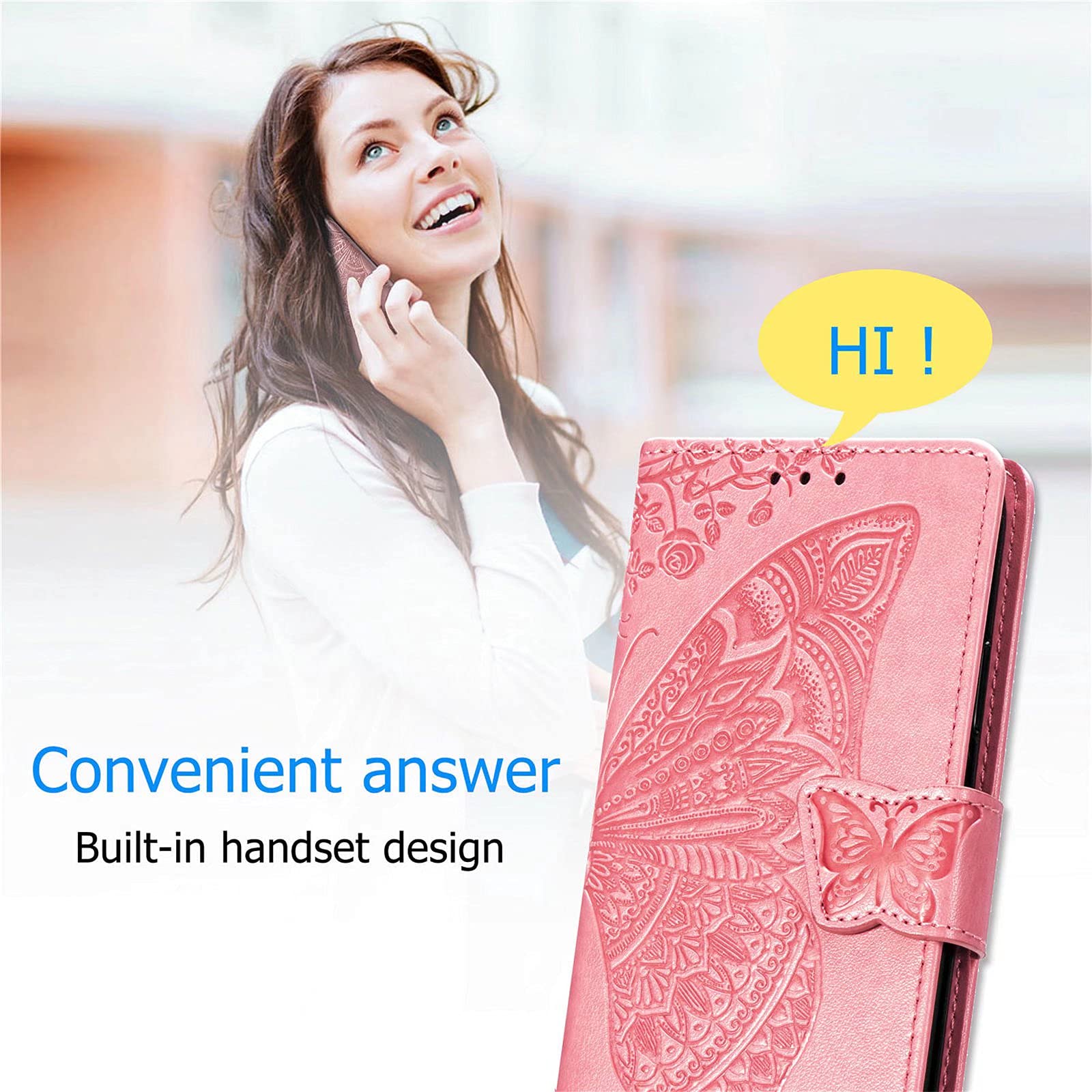 PEIYE Cover Pelle per Realme 9 4G (6.4)/ Realme 9 PRO Plus (Realme 9 PRO+), Portafoglio PU Pelle Slot Schede, Custodia Cavalletto Stile Libro Chiusura Magnetica, Flip Case -Oro Rosa