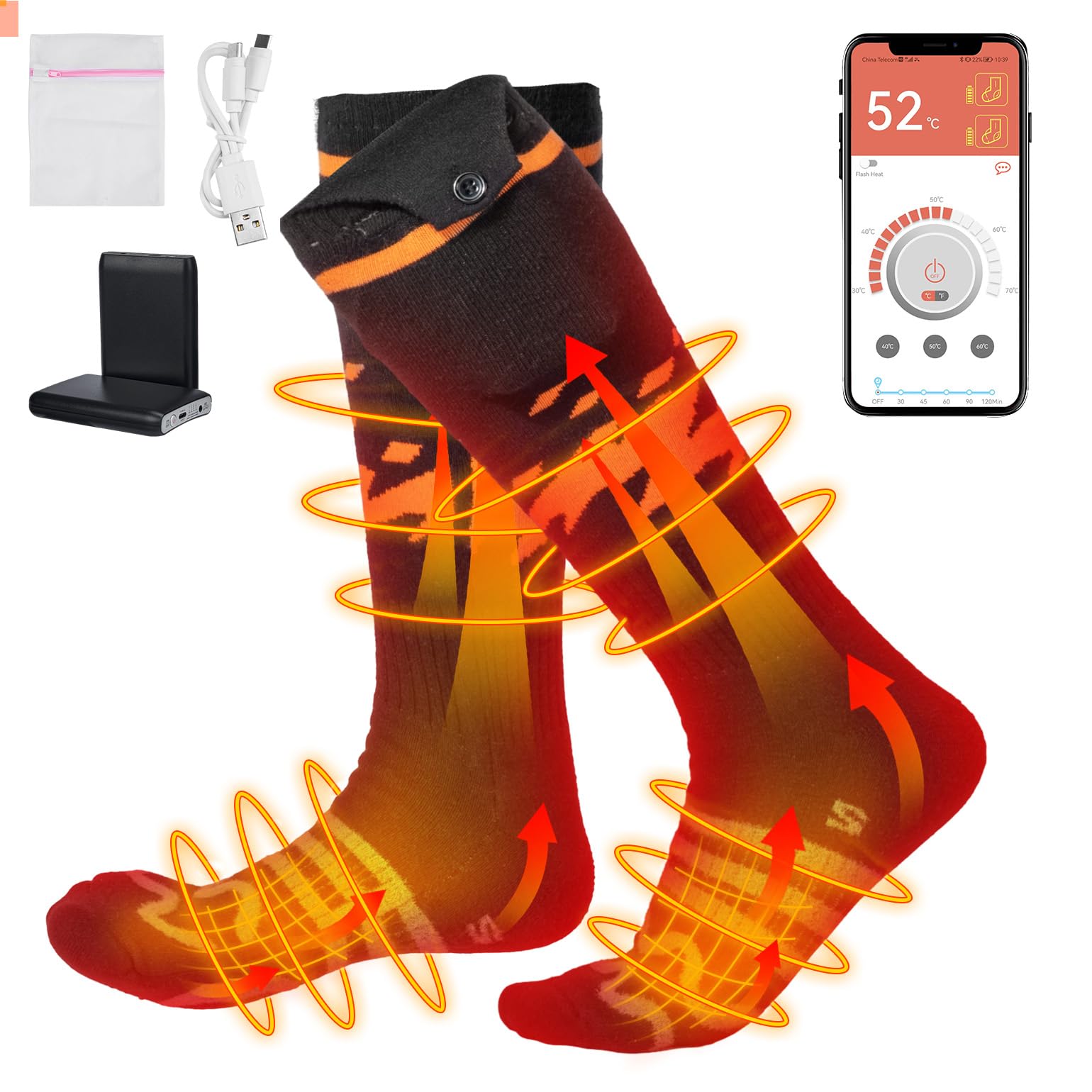 KEMIMOTO 2024 Calcetines Calefactables, Calcetines Hombres Mujeres Eléctricos Térmicos con Batería Recargable para Caza, Senderismo, Camping, Esquí