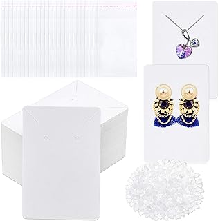 anezus White Earring Cards, 400 Pcs Earring Packaging Supplies Kit with Earring Display Holder Cards Self-Sealing Bags Earring Backs, Cardboard Paper Necklace Cards for Jewelry Display