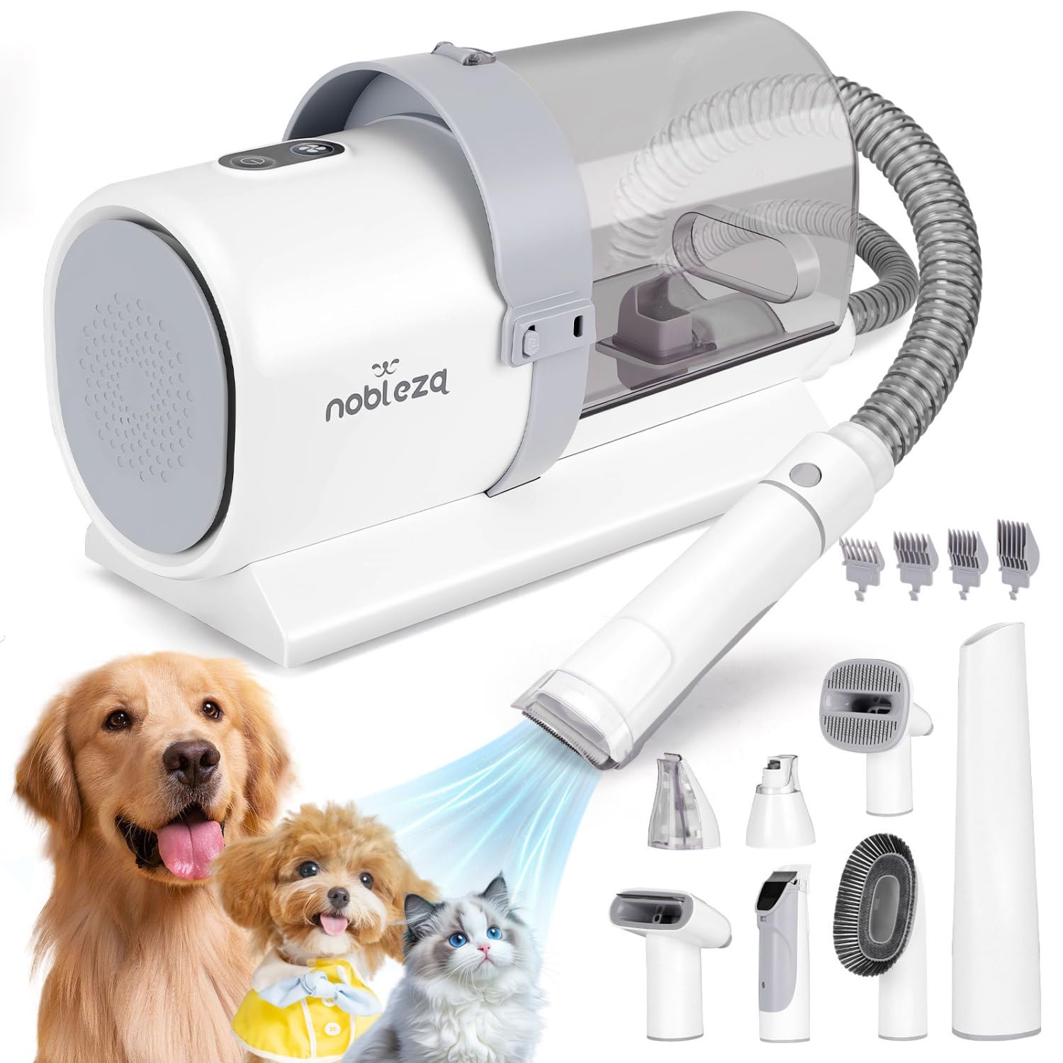 Nobleza Aspirador pelos Mascotas de 2.5L, Cortapelos Perros con Aspiradora de Pelo, Succión Potente 12000Pa, Aspiradora Multifunción 7 en 1 para Cuidado De Mascotas