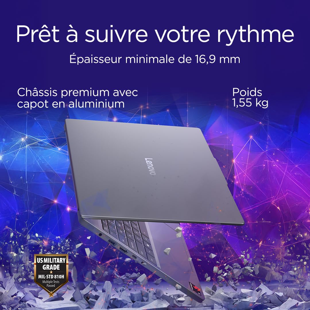 Lenovo IdeaPad Slim 3 15Q8X10 - Ordinateur Portable 15.3'' WUXGA Copilot+ (Snapdragon X X1-26-100, RAM 16Go, SSD 256Go, Windows 11 Home) Clavier AZERTY Français - Gris Luna
