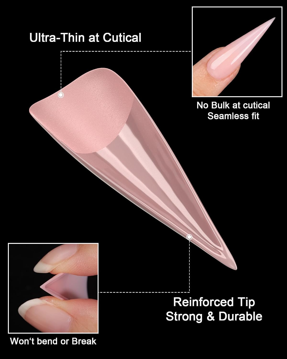 XXL Press on Nails Stiletto Extra Long 300pcs Nude (Milky Pink)