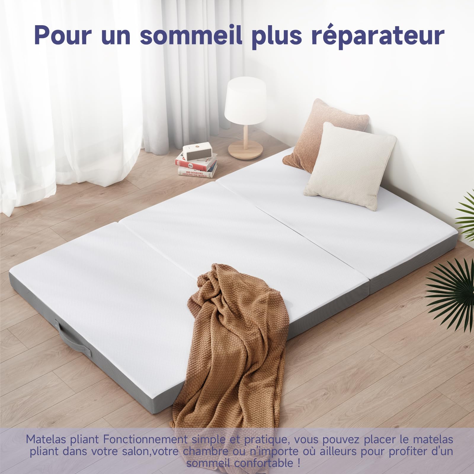 Z-hom Matelas Pliable 75 x 195 x 10 cm, Housse Souple Oeko-TEX, lit d'appoint Matelas, Matelas de Sol, Éponge Haute densité, dureté H3, Blanc+Gris