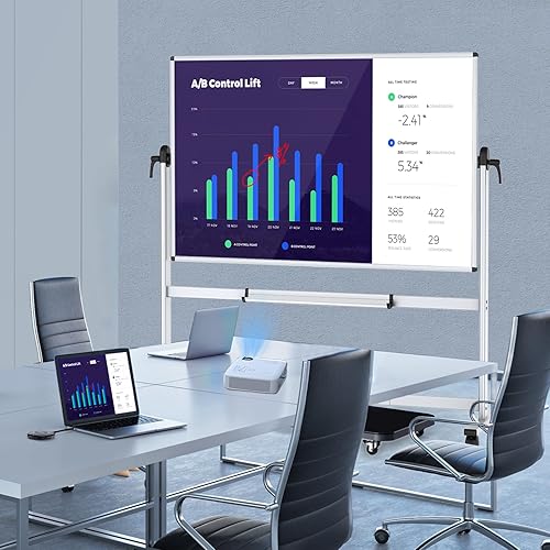 Miniatura 7 de VIZ-PRO Pizarra blanca de proyección móvil de doble cara, 72 x 48 pulgadas, pizarra magnética grande de borrado en seco y pantalla de proyector con