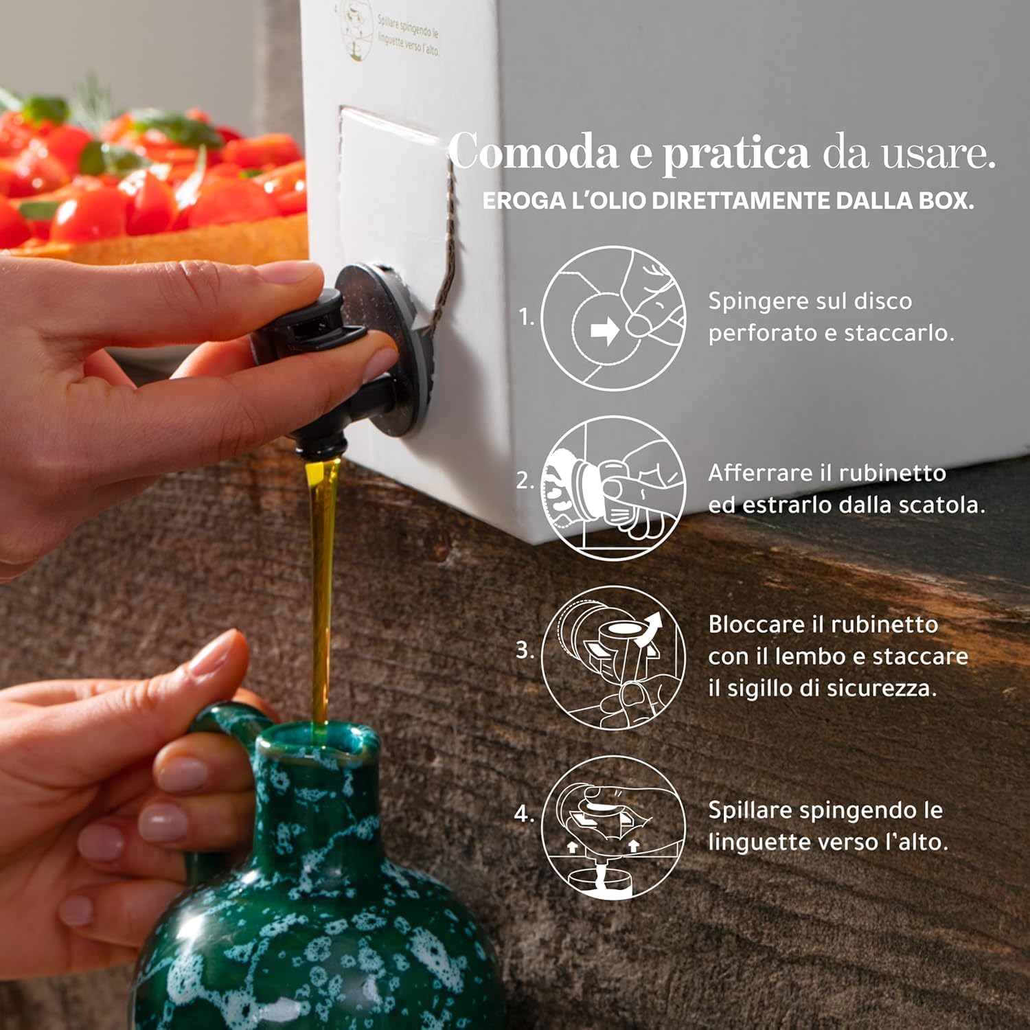 ALBORI Soave - Olio Extravergine di Oliva Italiano 5 Litri NUOVO 2025/2026 Estratto Freddo, Olio di Oliva con Olive Leccino e Peranzana Delicato per Pesce, Carne, Verdura, Box con Versatore Antispreco
