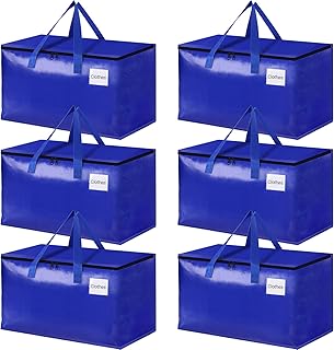 StorageRight Moving Bags-Heavy Duty Moving Boxes, Storage Totes with Zipper, Reinforced Handles and Tag Pocket-Collapsible Moving Supplies for moving, Storage and Travel 93L(Blue-6 Pack)