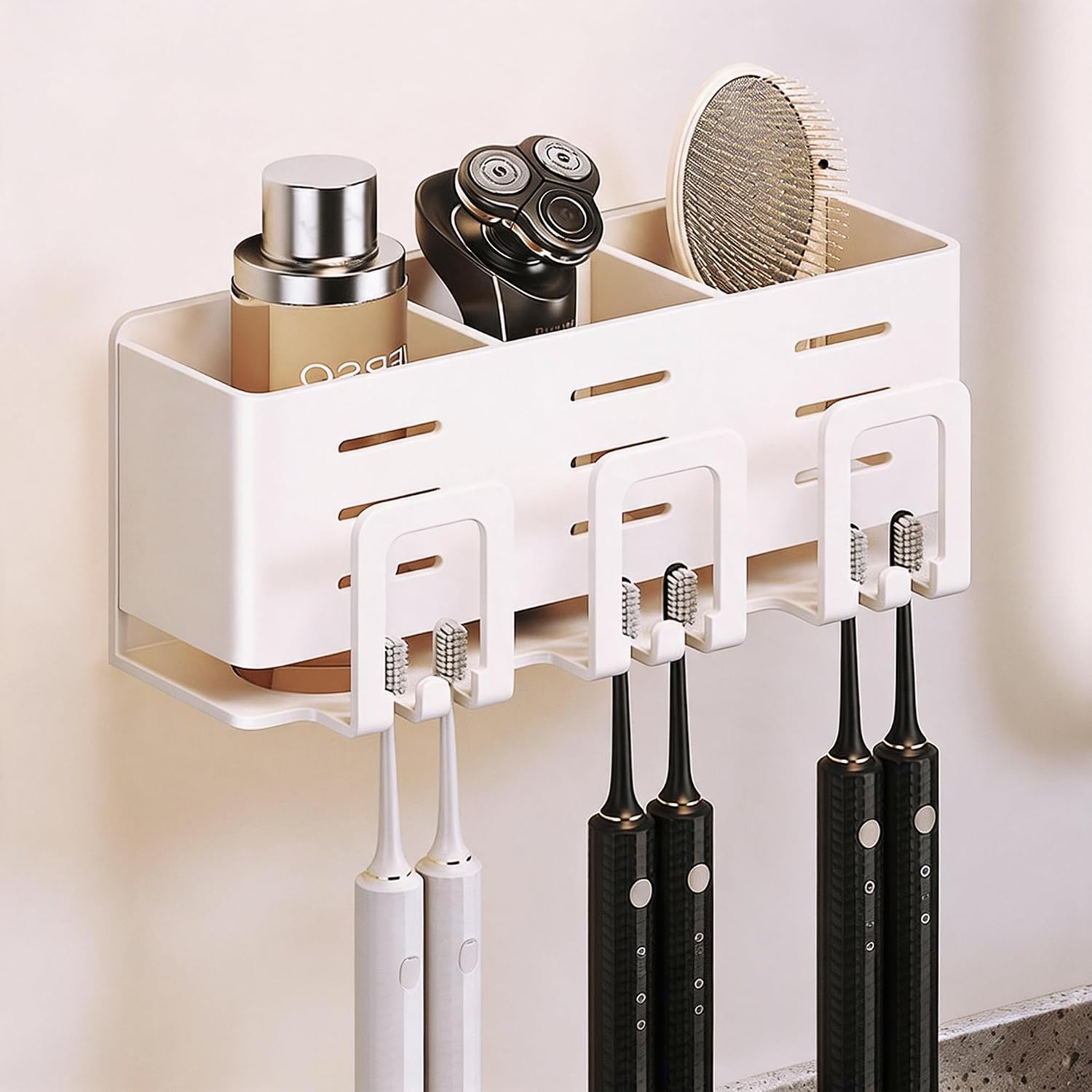 Toothbrush Holders for Bathrooms, Holds Up to 6 Toothbrushes, Ventilated Design, Bathroom Organizers and Storage, Large Capacity for More Items, Wall Mounted, Space Saving Bathroom Accessory