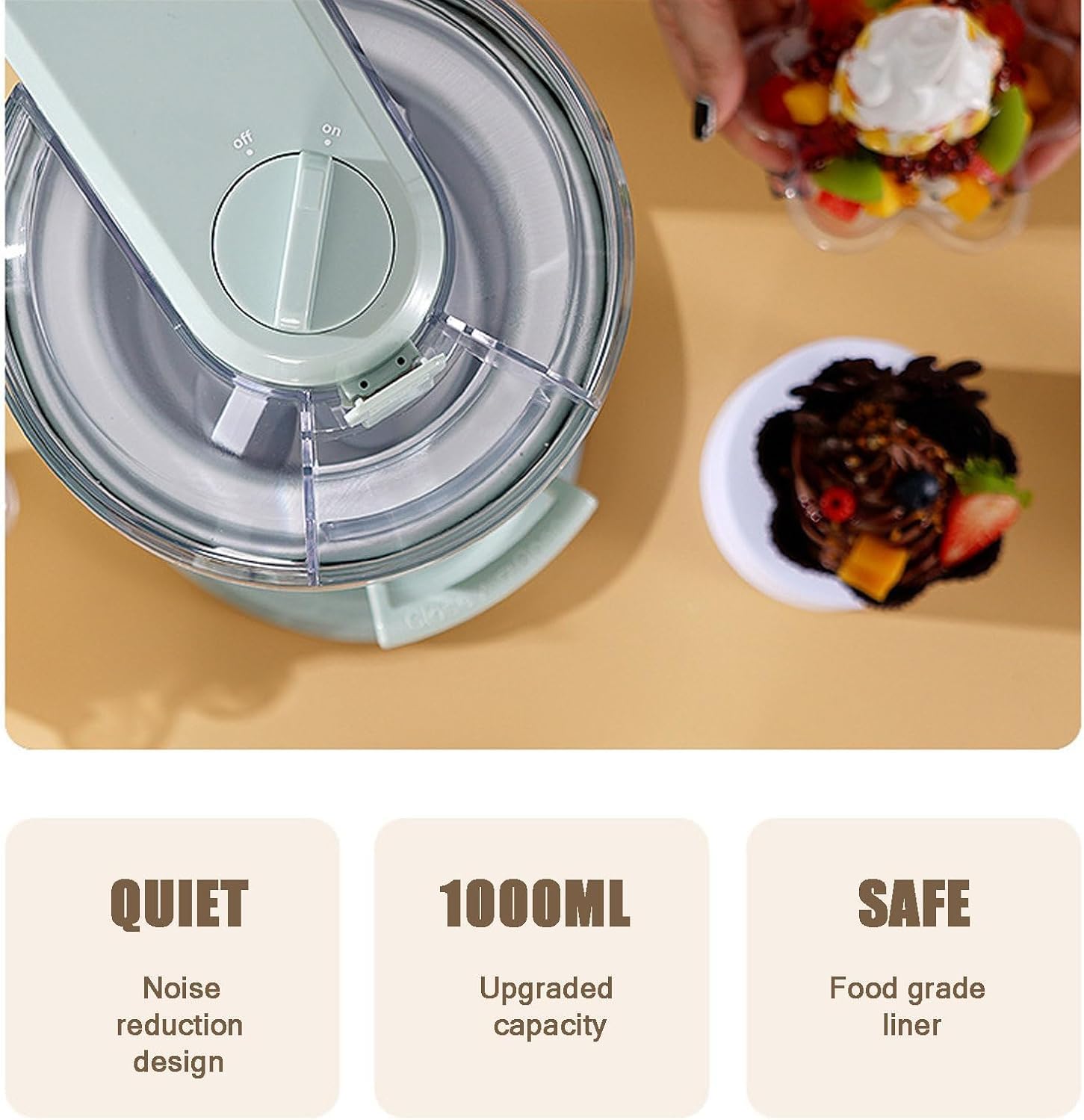 Automatic Ice Cream Maker,Healthy Fruit Soft Serve Machine for Gelato & Sorbet, Home Dessert Machine for Delicious Healthy Treats