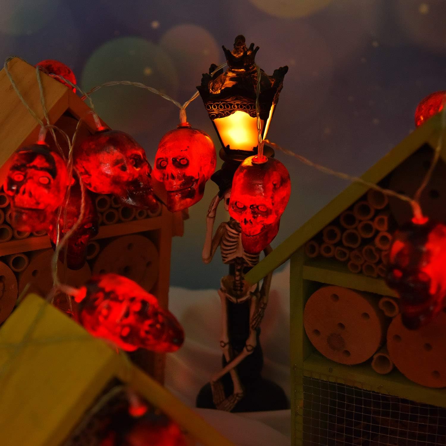 30 LED Halloween Skull String Lights, 8 Modes Fairy Lights with Remote, 16.4ft Waterproof Battery Operated Halloween Lights for Outdoor Indoor Party Bar Halloween Decoration: Home Improvement