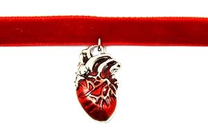 Realistic Red Gothic Heart Necklace: Anatomical Jewelry with Velvet Ribbon Choker