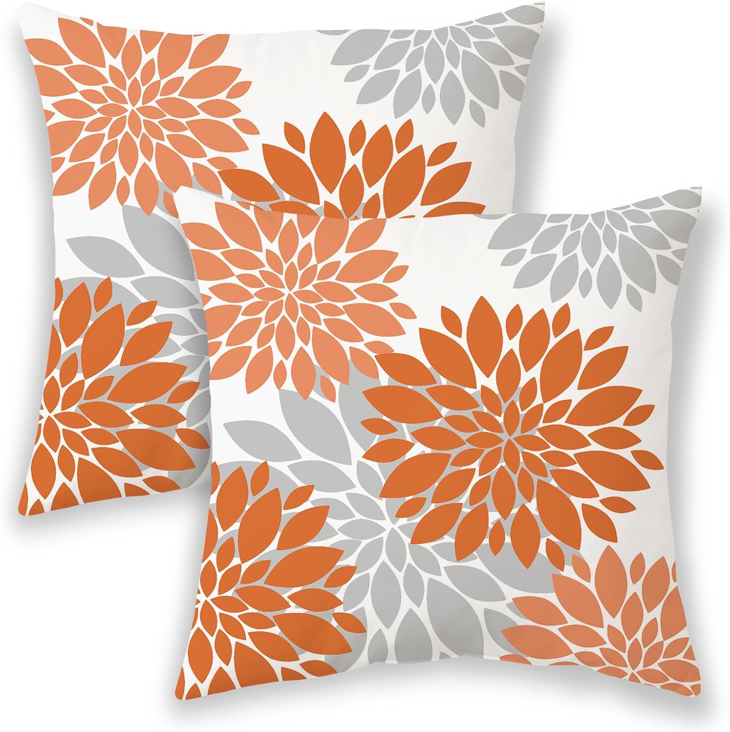 Orange Pillow Covers 18x18 Inch 2 Pcs,Fall Colored Geometric Dahlia Decorative Throw