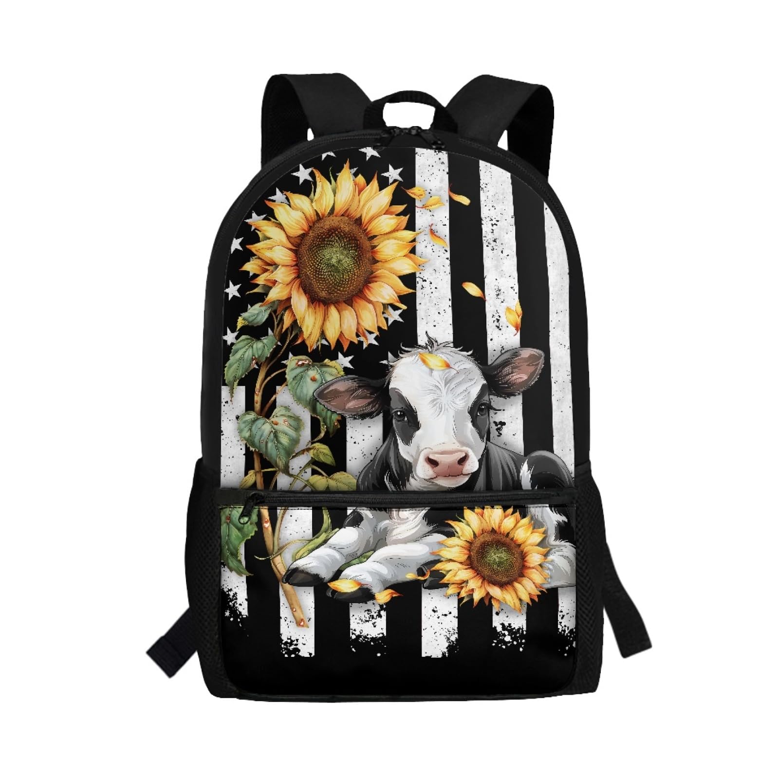 Sac à dos imprimé vache tournesol idéal pour l'école primaire