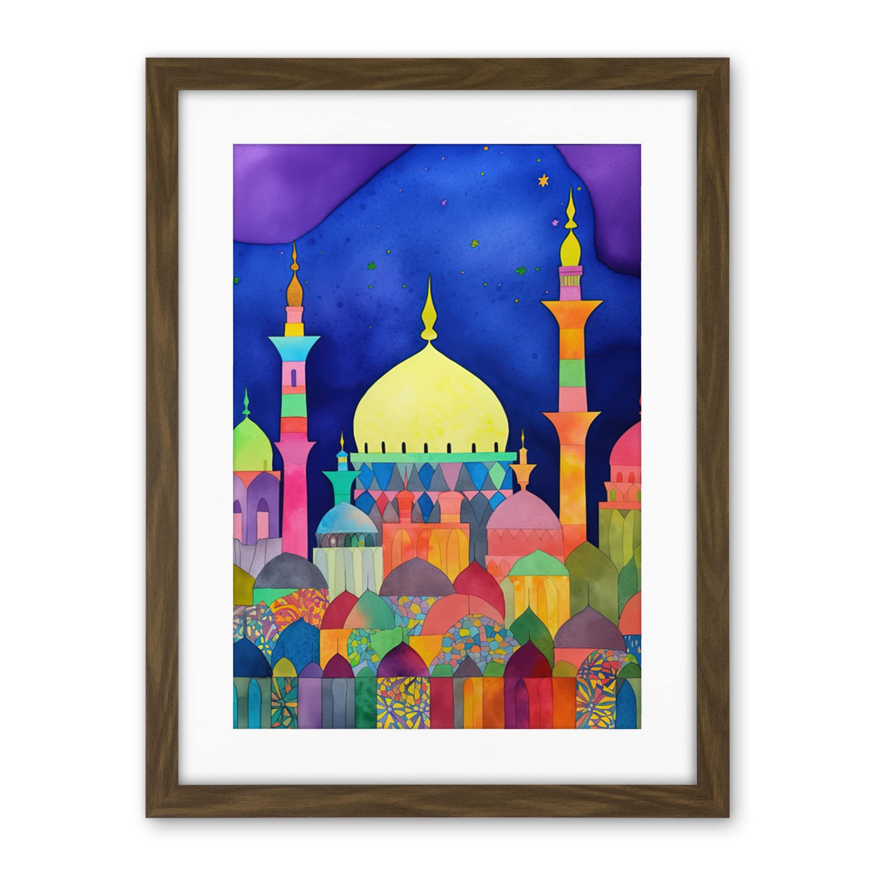 Artery8 Mosque Cityscape Islam Folk Art Artwork Framed Wall Art Print 18X24 Inch