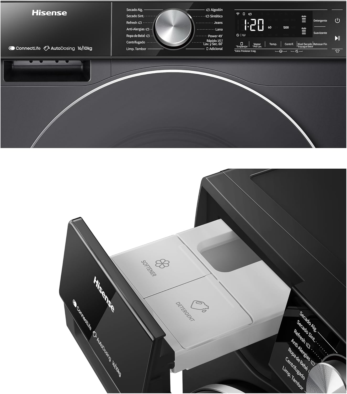 Hisense WD5S1645BB Washer Dryer control panel