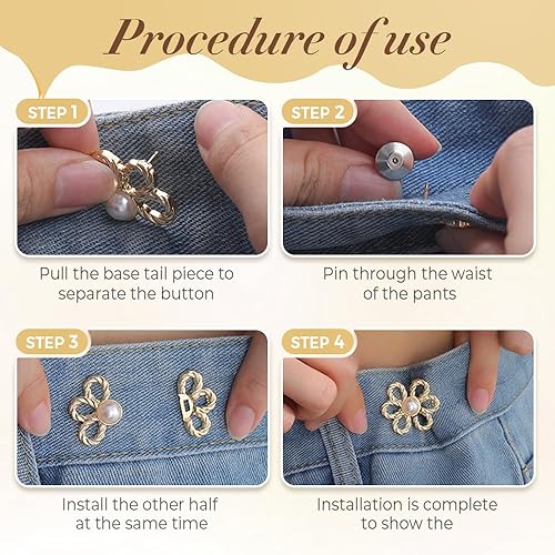 Miniatura 4 de Juego de 4 unidades de ajuste de cintura para pantalones, botones de flores para jeans sueltos, pantalones de mezclilla de flores, ajustador de