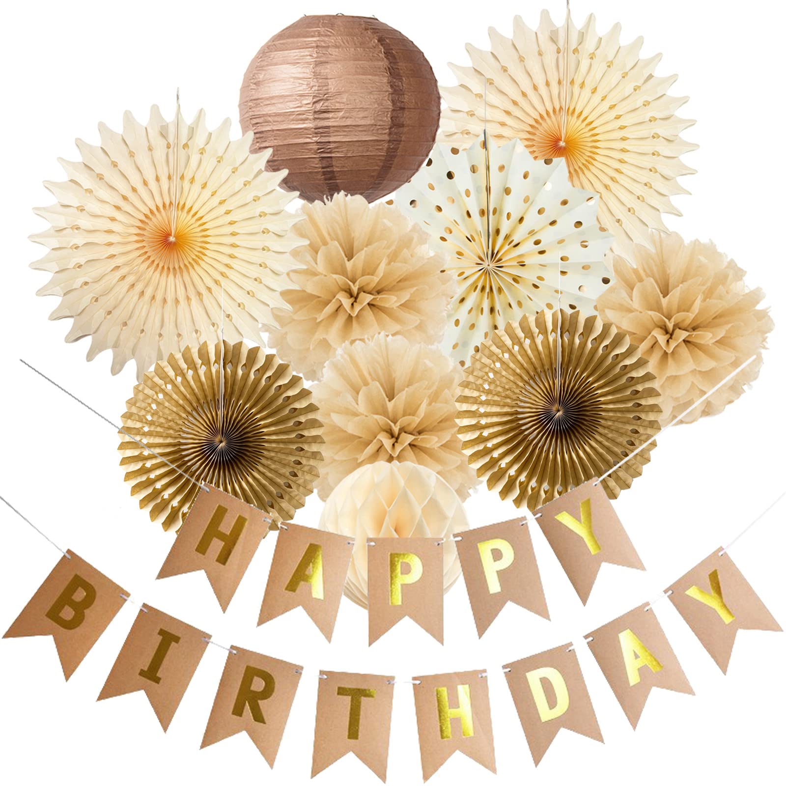 Brown Party Decorations Cream Tan Brown Rustic Natural Birthday Decorations Paper Fans Tissue Paper Pom Poms Rustic Wedding Baby Shower Birthday Party