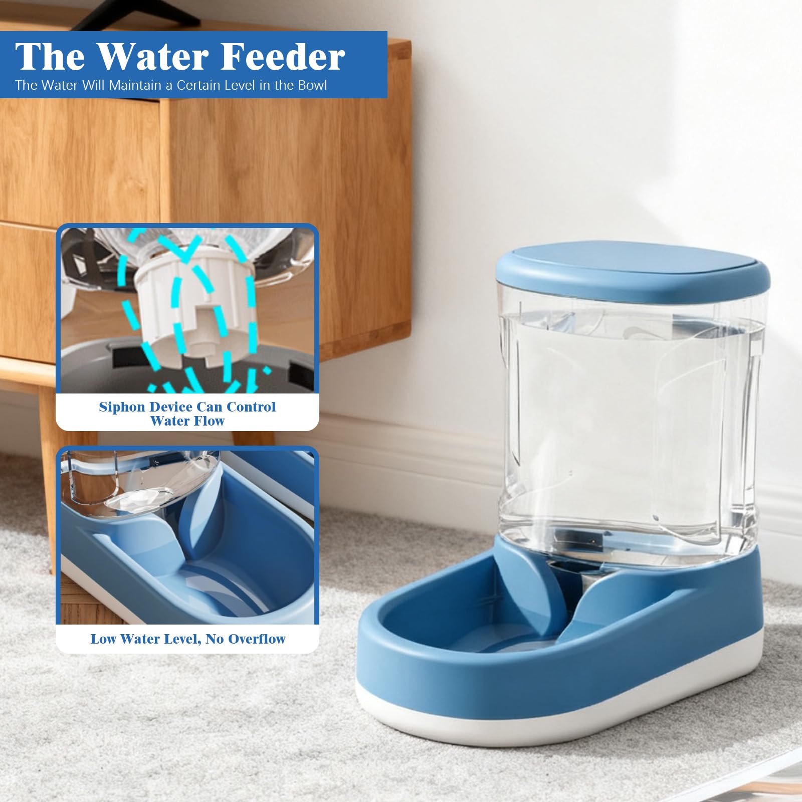 2 Pièces 3.8 L Distributeur Croquettes Chat, Distributeur Automatique de Nourriture, Distributeur d'eau pour Chien Et Chat, Distributeur Croquettes Chien, Distributeur de Croquettes(Bleu)