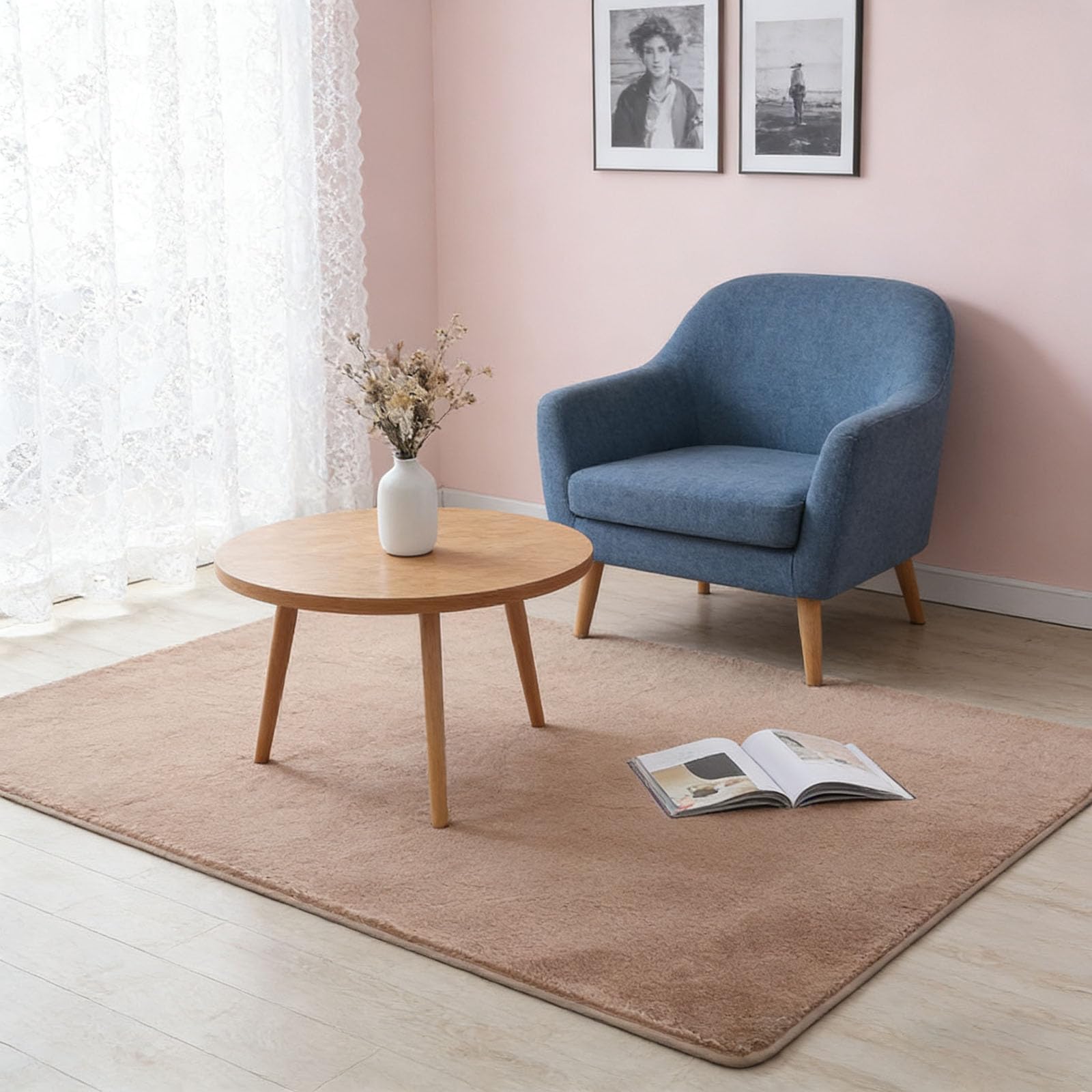 Tapis salon lavable 180x190 cm poil ras kaki au design moderne épuré