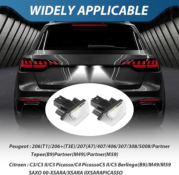 2 Pièces Eclairages de Plaque Immatriculation,Feux de Plaque avec Ampoule Compatible avec BERLINGO, C3, C4, C5, DS4, SAXO, XSARA, 206, 207, 306, 307, 308, 406, 407, 5008 et PARTNER (OEM 6340A3 6340.A - 5