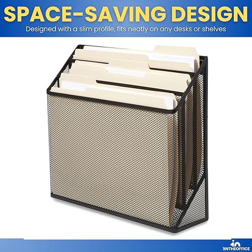 Miniatura 4 de 1InTheOffice Organizador de carpetas de archivos de 3 niveles, clasificador de escritorio, organizador de malla negra