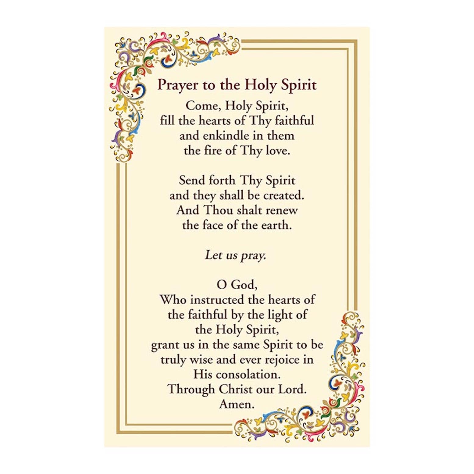 Christian Brands Catholic Holy Cards - Laminated Inspirational Florentine Prayer Card with Gold Foil Embossing, 25-Count, Holy Spirit Prayer