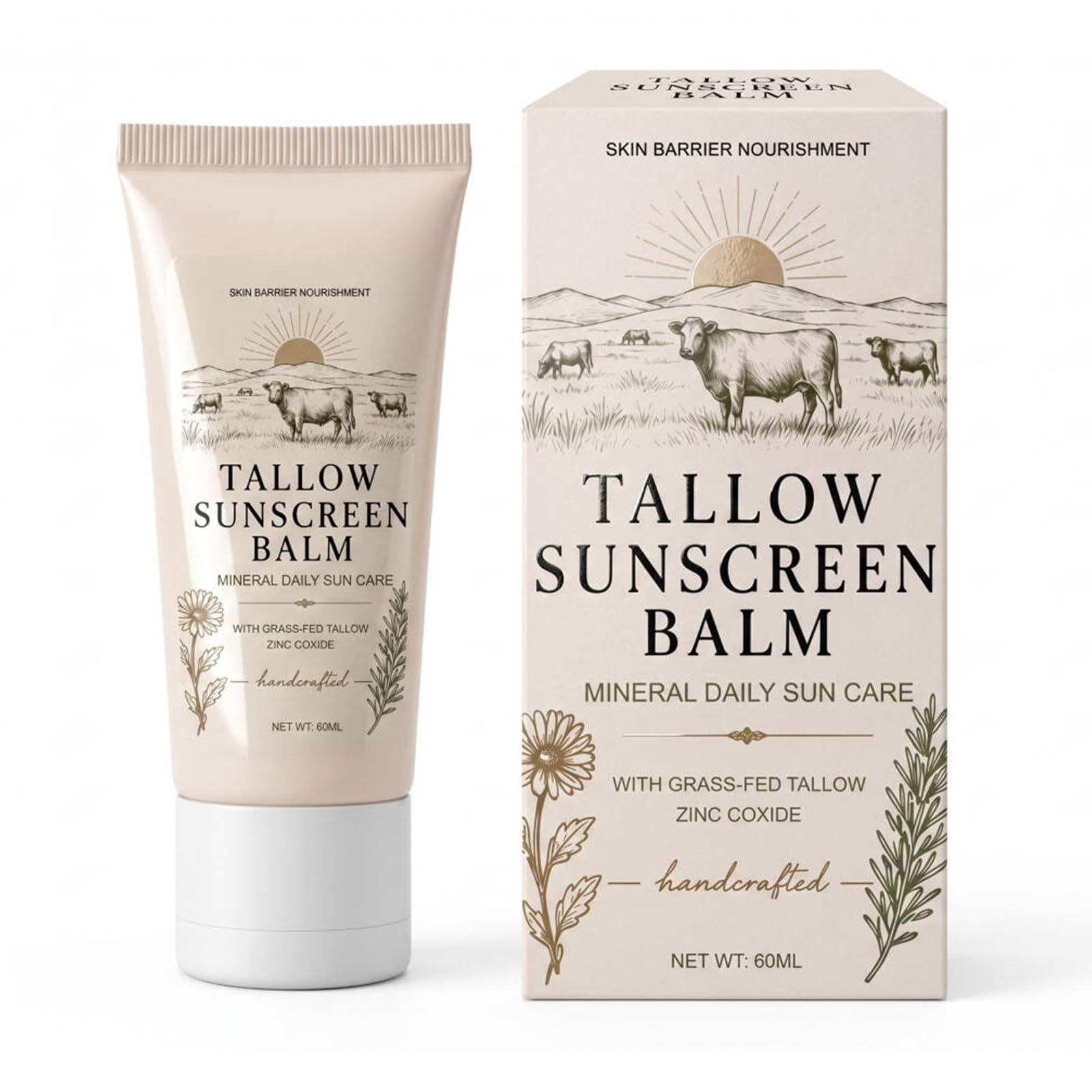 Organic Beef Tallow Sunscreen SPF 50:Natural Tallow & Zinc Oxide Sunblock Cream, Moisturizing and Soothing, Refreshing and Non-Greasy for Women and Men