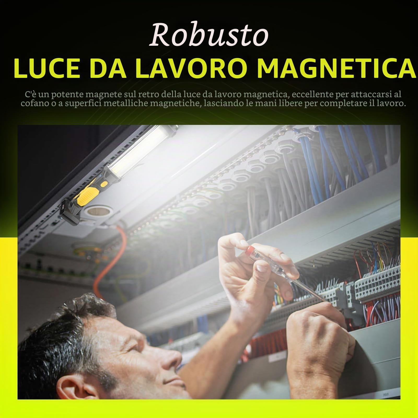 WARSUN Lampada da Lavoro LED Ricaricabile COB 1500LM Ultra Luminoso Luce di Lavoro con Base Magnetica e Gancio per Auto, Campeggio, BBQ, Home e di Emergenza Uso (2 Pezzo)