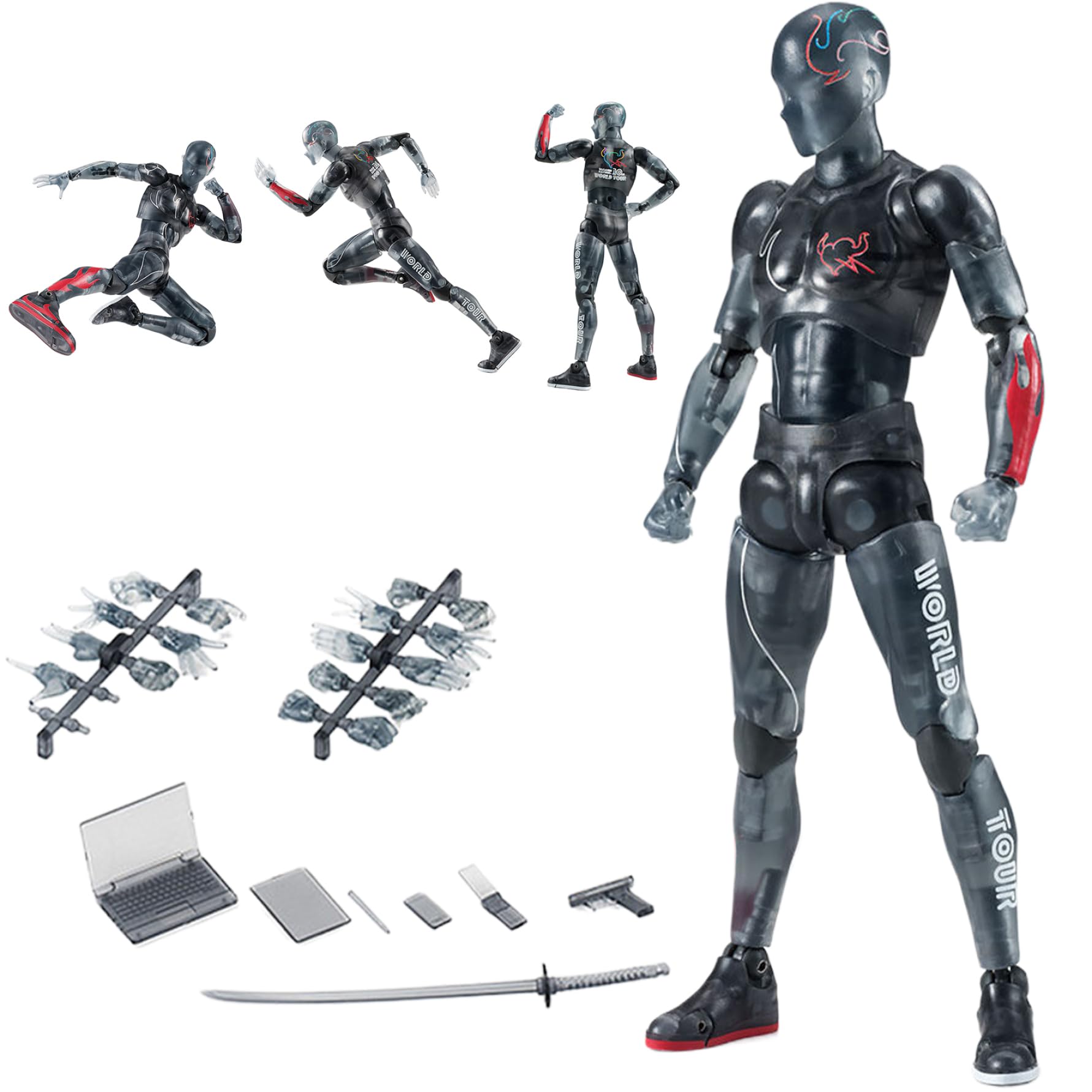 Bonalake Action Figures 5.91in with Inclusive Arm Accessories Movable Gestures Drawing Mannequin Poseable Figure Decorative Action Figure Body for Tabletop Display Shelf (Male) Poseable