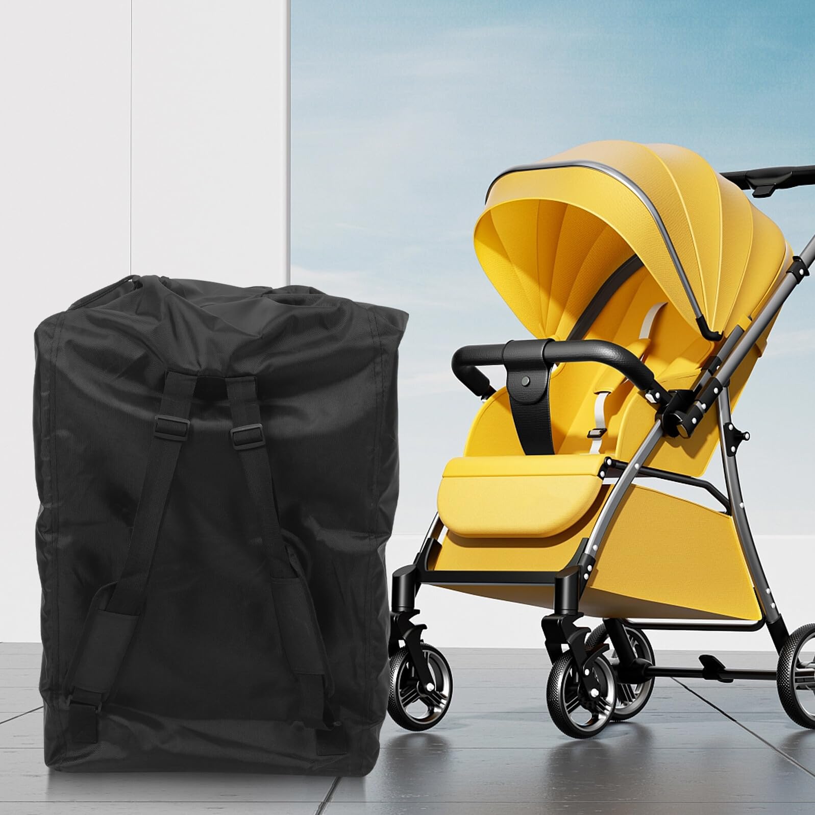 BESPORTBLE Zaino Borsa da Viaggio per Passeggino con Multi-scomparti Leggero e Confortevole Adatto per Viaggi in Aereo e Treno Porta Bottiglia Laterale e Tasca Frontale con Zip per Accessori