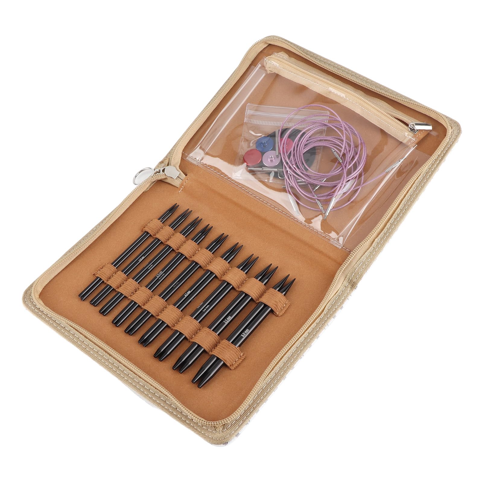 Set di ferri da maglia circolari da 3 a 6 mm, ferri da maglia circolari intercambiabili, in alluminio e acciaio inossidabile, per lavori artigianali, con custodia