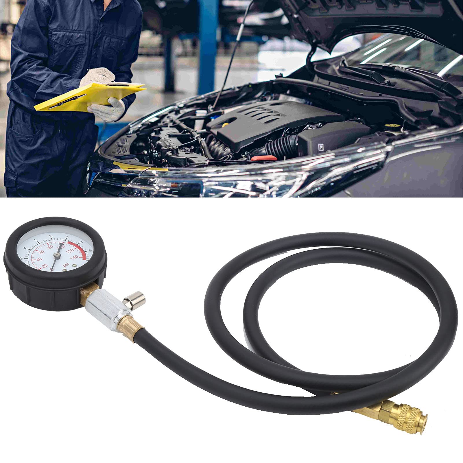 Manometri compressione-,Kit di Strumenti per Test Pressione Olio Motore Yctze, Misuratore di Pressione Olio con Cassetta degli Attrezzi Avviso Olio Basso con Adattatore di Accoppiamento a 90 °