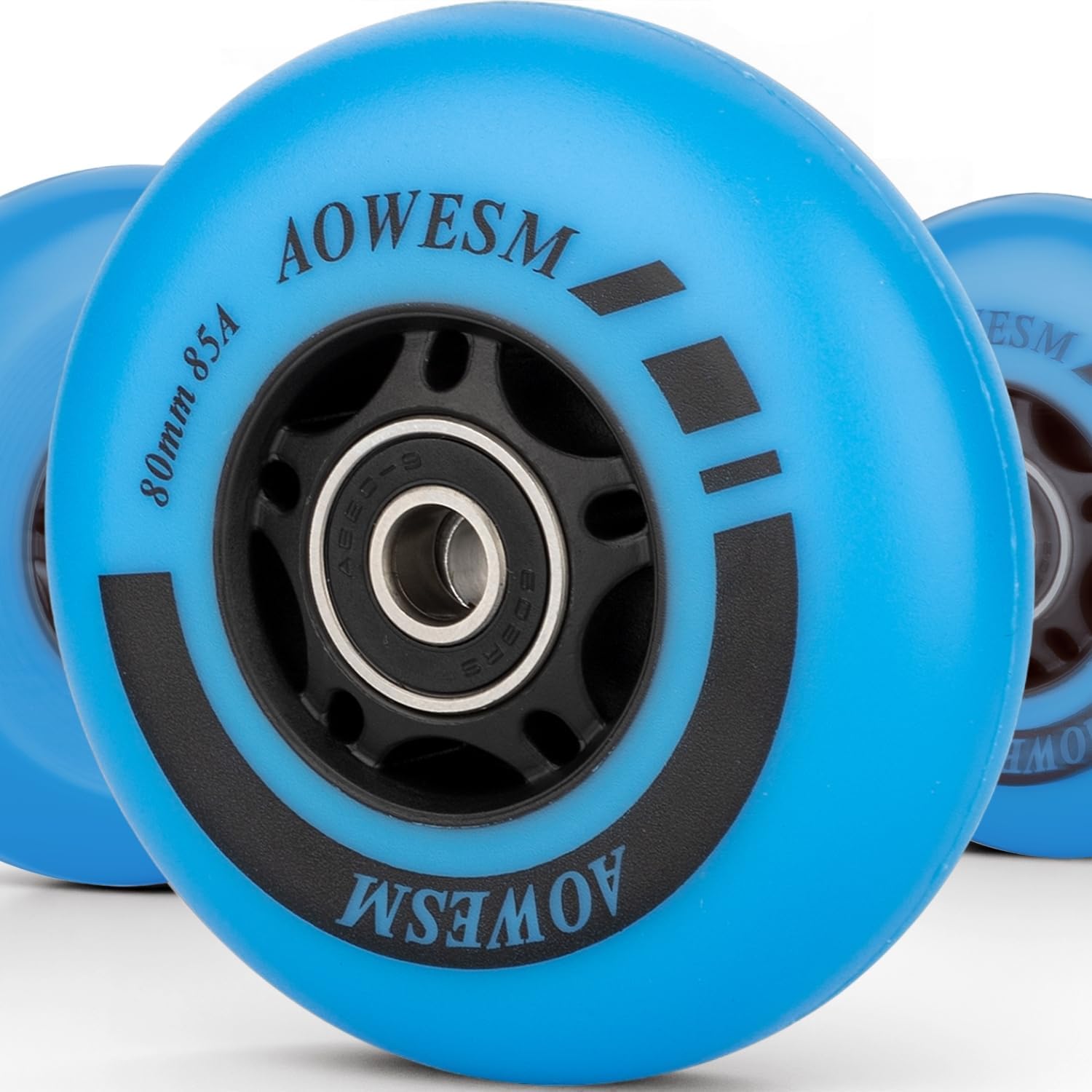 AOWESM Inline Skate Wheels 80mm 76mm 72mm 85a Outdoor Indoor Black Blue Red Roller Hockey Blades Replacement Wheels w/Bearings ABEC-9 and Floating Spacers (4-Pack) (Blue, 80mm)